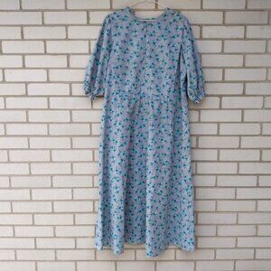 Amish Mennonite Cape Dress PLUS SIZE 43" B 42" W Gray Blue Floral Handmade